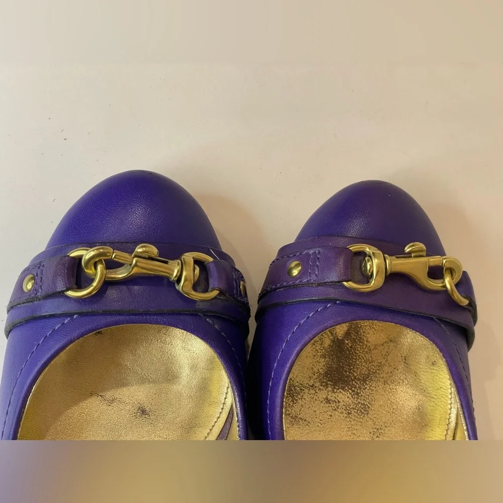 Coach Desaree Purple Bock Heel Pumps Gold Hook‎ Buckle Accent Heels Size 6 B